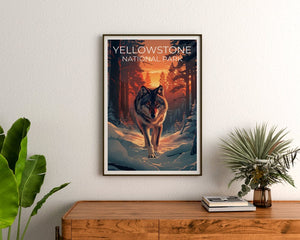 Affiche du parc national de Yellowstone, affiche du Wyoming, affiche du loup, affiche de Yellowstone, impression de loup, impression du Wyoming, impression de Yellowstone