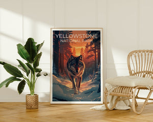 Affiche du parc national de Yellowstone, affiche du Wyoming, affiche du loup, affiche de Yellowstone, impression de loup, impression du Wyoming, impression de Yellowstone