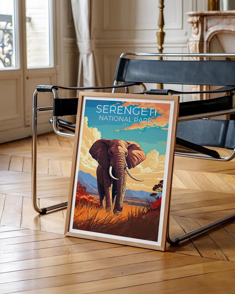 Serengeti National Park Travel Print African Safari Poster Elephant Wall Art  Africa Landscape Poster Home Decor Birthday Gift