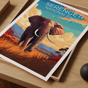 Serengeti National Park Travel Print African Safari Poster Elephant Wall Art  Africa Landscape Poster Home Decor Birthday Gift