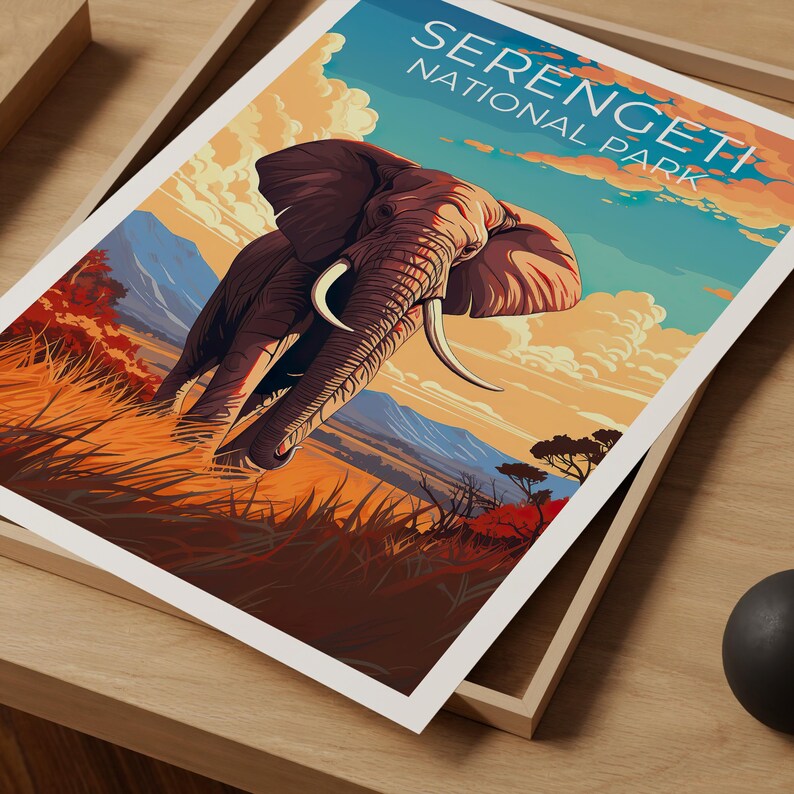 Serengeti National Park Travel Print African Safari Poster Elephant Wall Art  Africa Landscape Poster Home Decor Birthday Gift