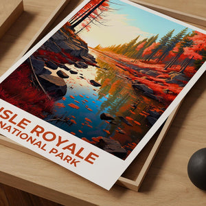 Isle Royale National Park Travel Print Michigan Poster Autumn Forest Wall Art Isle Royale Poster Home Decor Birthday Gift