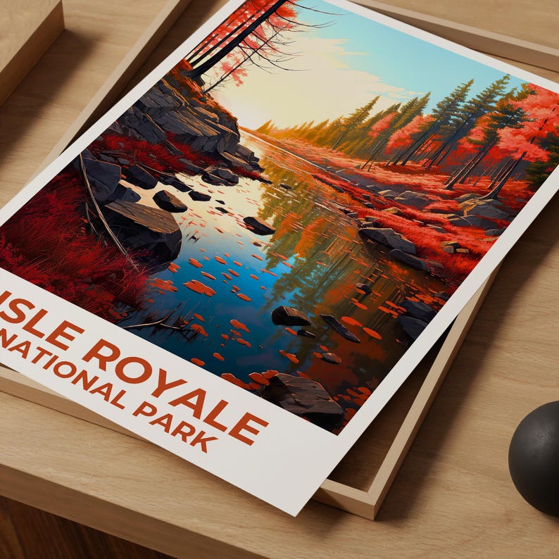 Isle Royale National Park Travel Print Michigan Poster Autumn Forest Wall Art Isle Royale Poster Home Decor Birthday Gift