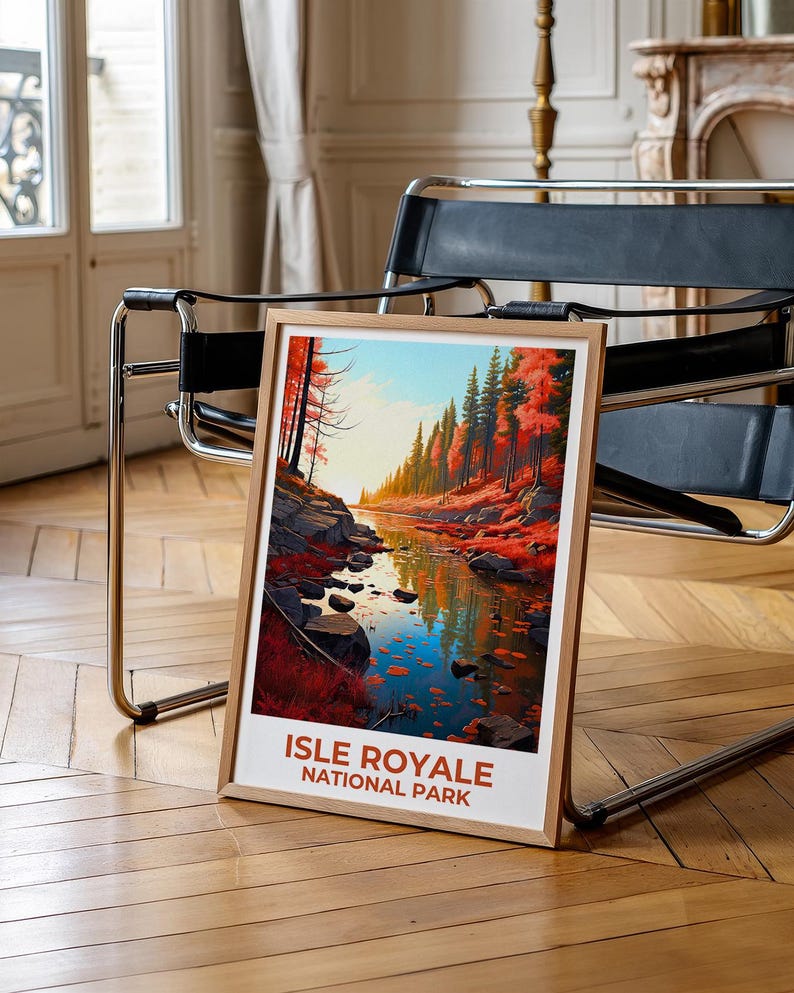 Isle Royale National Park Travel Print Michigan Poster Autumn Forest Wall Art Isle Royale Poster Home Decor Birthday Gift