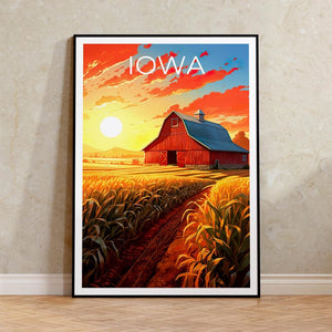 Iowa Travel Print, Farmland Poster, Red Barn Wall Art, Countryside Illustration, Iowa Poster, Home Decor, Birthday Gift