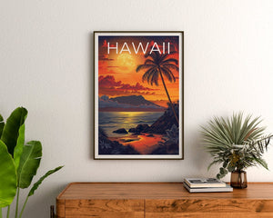 Hawaii Poster, Hawaii Print, Tropical Poster, Tropical Island Print, Hawaii Travel Poster, Hawaii Beach Poster