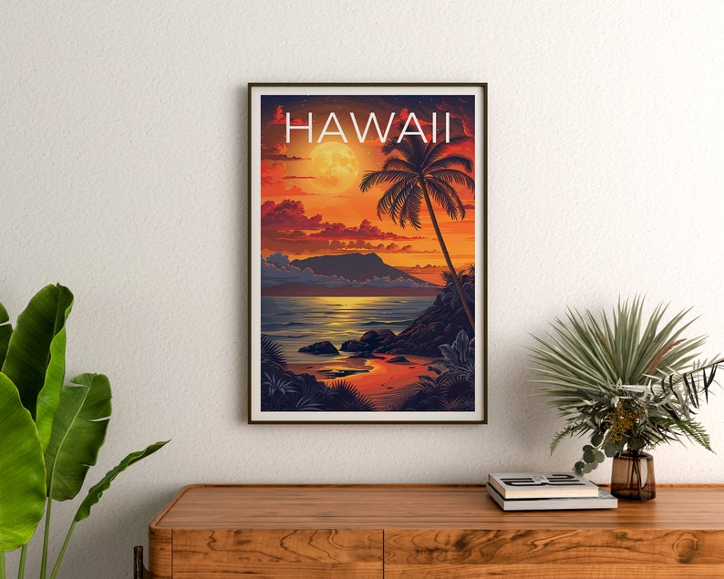 Hawaii Poster, Hawaii Print, Tropical Poster, Tropical Island Print, Hawaii Travel Poster, Hawaii Beach Poster