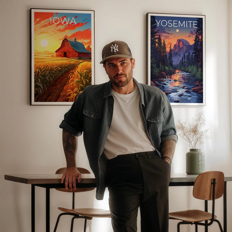 Iowa Travel Print, Farmland Poster, Red Barn Wall Art, Countryside Illustration, Iowa Poster, Home Decor, Birthday Gift