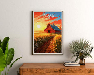Iowa Travel Print, Farmland Poster, Red Barn Wall Art, Countryside Illustration, Iowa Poster, Home Decor, Birthday Gift