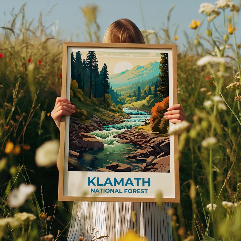 Klamath National Forest Travel Print California Poster Forest Wall Art Mountain Illustration Klamath Poster Home Decor Birthday Gift