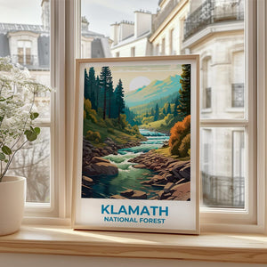 Klamath National Forest Travel Print California Poster Forest Wall Art Mountain Illustration Klamath Poster Home Decor Birthday Gift