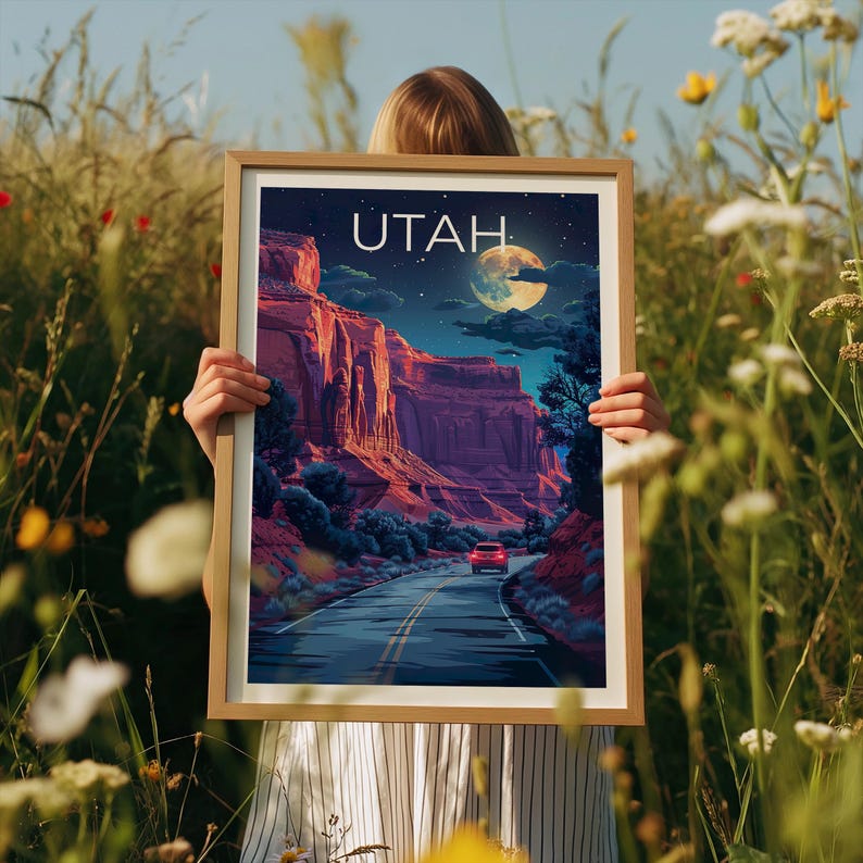 Utah Travel Print Capitol Reef National Park Poster Canyon Wall Art Southwest Illustration Utah Poster Home Decor Birthday Gift