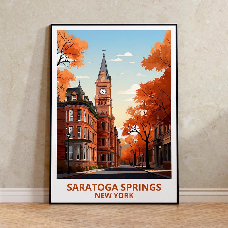 Saratoga Springs Travel Print New York Poster Charming City Wall Art New York Illustration Saratoga Springs Poster Home Decor Birthday Gift