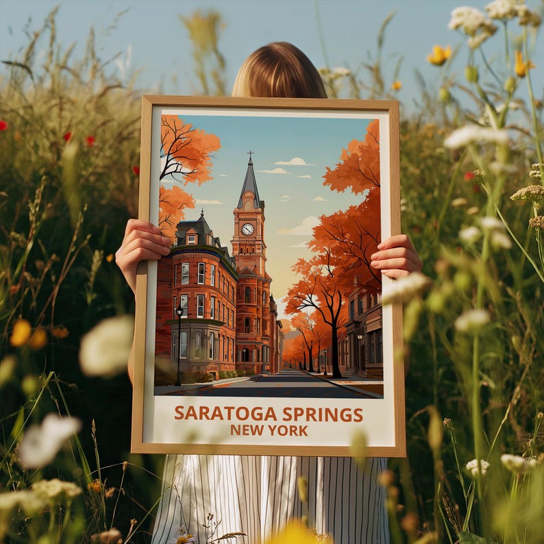 Saratoga Springs Travel Print New York Poster Charming City Wall Art New York Illustration Saratoga Springs Poster Home Decor Birthday Gift