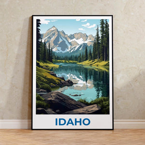 Idaho Travel Print Nature Poster Sawtooth Mountains Wall Art Forest Illustration Idaho Poster Home Decor Birthday Gift