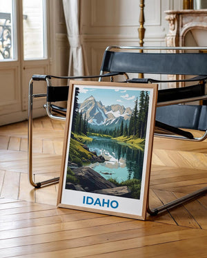 Idaho Travel Print Nature Poster Sawtooth Mountains Wall Art Forest Illustration Idaho Poster Home Decor Birthday Gift
