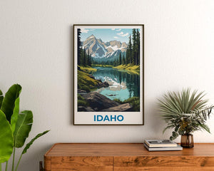 Idaho Travel Print Nature Poster Sawtooth Mountains Wall Art Forest Illustration Idaho Poster Home Decor Birthday Gift
