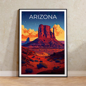 Arizona Travel Print, Monument Valley Poster, Southwest Wall Art, Desert Illustration, Arizona Poster, Home Decor, Birthday Gift