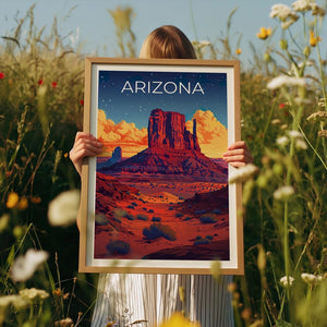 Arizona Travel Print, Monument Valley Poster, Southwest Wall Art, Desert Illustration, Arizona Poster, Home Decor, Birthday Gift