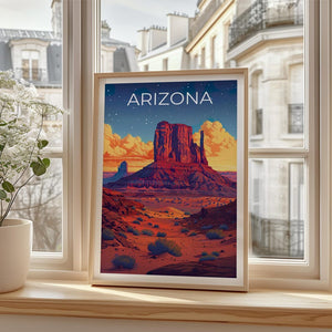 Arizona Travel Print, Monument Valley Poster, Southwest Wall Art, Desert Illustration, Arizona Poster, Home Decor, Birthday Gift