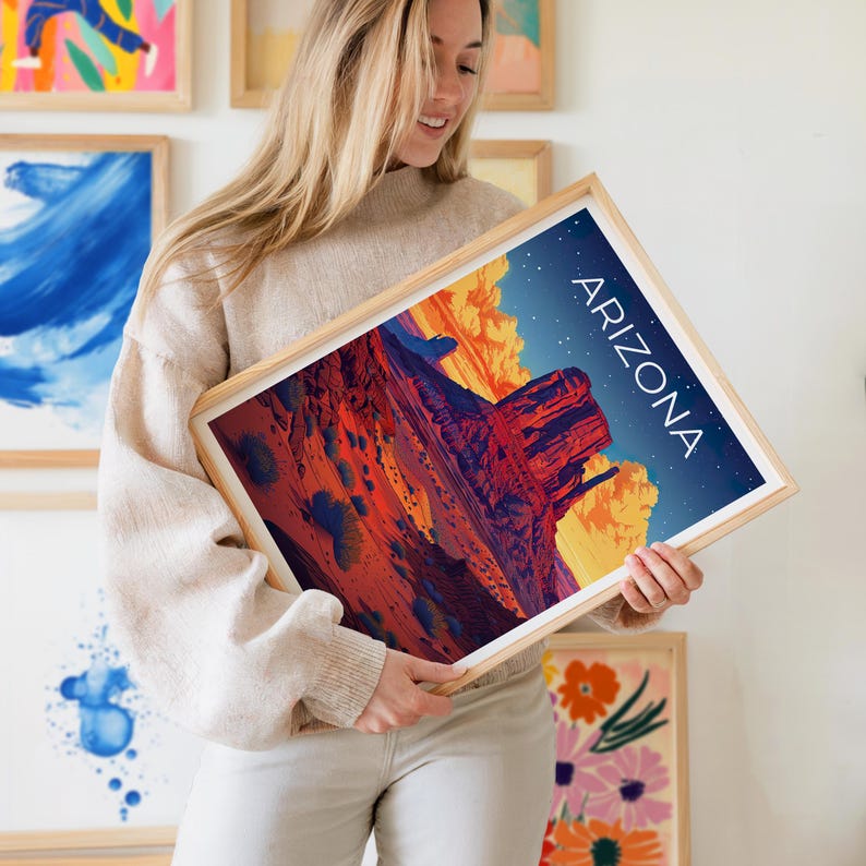 Arizona Travel Print, Monument Valley Poster, Southwest Wall Art, Desert Illustration, Arizona Poster, Home Decor, Birthday Gift
