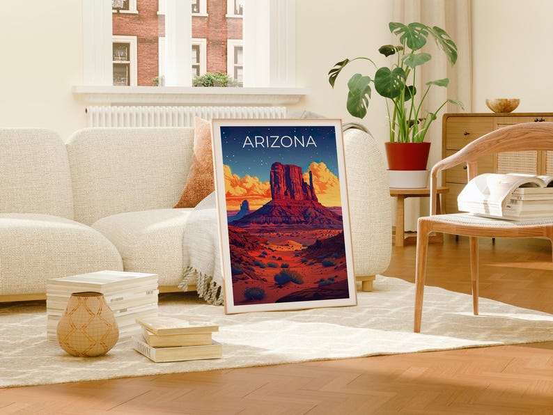 Arizona Travel Print, Monument Valley Poster, Southwest Wall Art, Desert Illustration, Arizona Poster, Home Decor, Birthday Gift