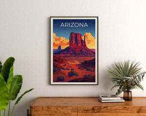 Arizona Travel Print, Monument Valley Poster, Southwest Wall Art, Desert Illustration, Arizona Poster, Home Decor, Birthday Gift