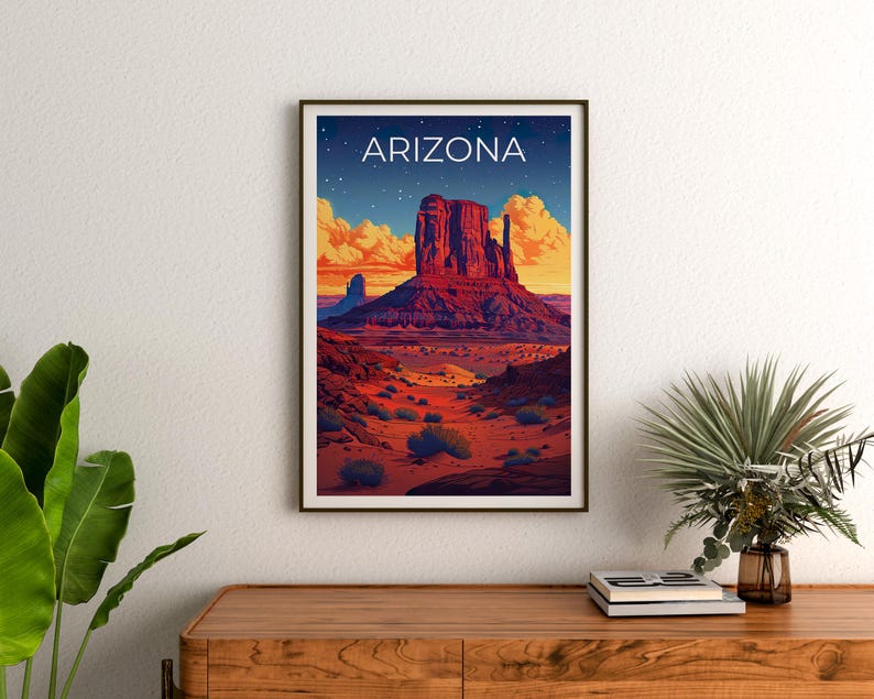 Arizona Travel Print, Monument Valley Poster, Southwest Wall Art, Desert Illustration, Arizona Poster, Home Decor, Birthday Gift