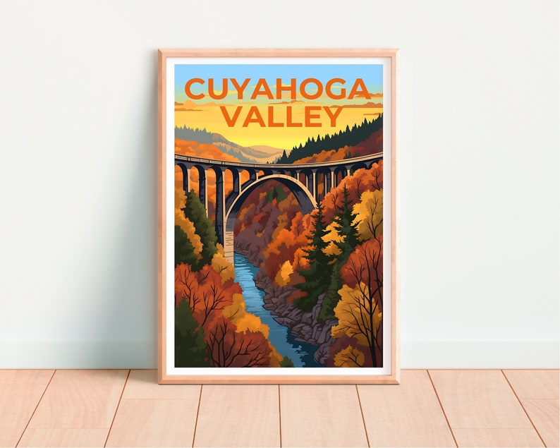 Affiche de voyage de la vallée de Cuyahoga, art mural de l'Ohio, impression de l'Ohio, affiche de la vallée de Cuyahoga, affiche de pont, affiche de la nature, art de la vallée de Cuyahoga