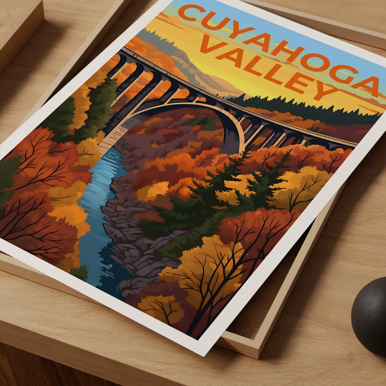 Affiche de voyage de la vallée de Cuyahoga, art mural de l'Ohio, impression de l'Ohio, affiche de la vallée de Cuyahoga, affiche de pont, affiche de la nature, art de la vallée de Cuyahoga
