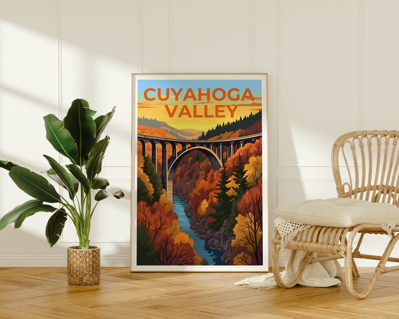 Affiche de voyage de la vallée de Cuyahoga, art mural de l'Ohio, impression de l'Ohio, affiche de la vallée de Cuyahoga, affiche de pont, affiche de la nature, art de la vallée de Cuyahoga