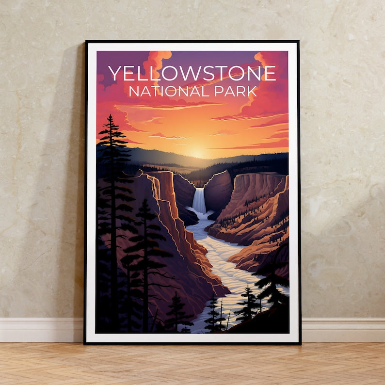 Affiche du parc national de Yellowstone, impression de Yellowstone, affiche du Wyoming, impression du Wyoming, affiche de voyage de Yellowstone, art du Wyoming