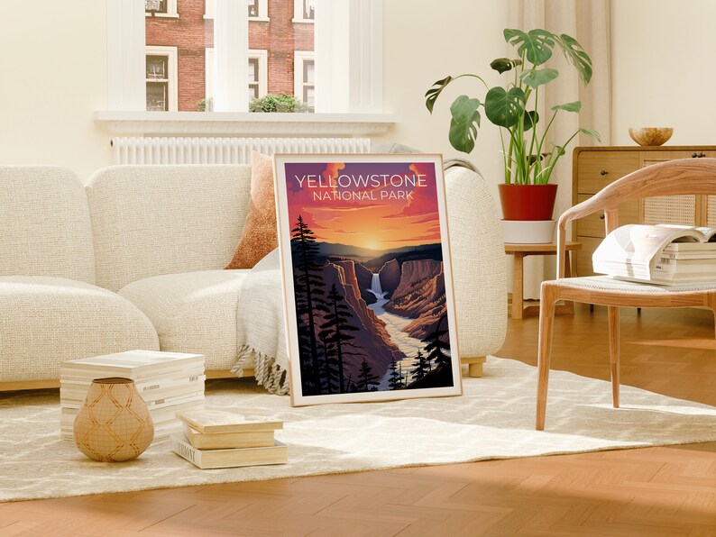 Affiche du parc national de Yellowstone, impression de Yellowstone, affiche du Wyoming, impression du Wyoming, affiche de voyage de Yellowstone, art du Wyoming