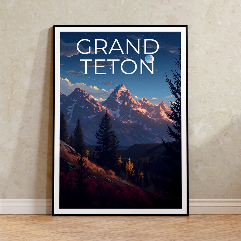 Affiche de voyage Grand Teton, art mural Wyoming, impression Wyoming, affiche Grand Teton, affiche Wyoming, impression Grand Teton