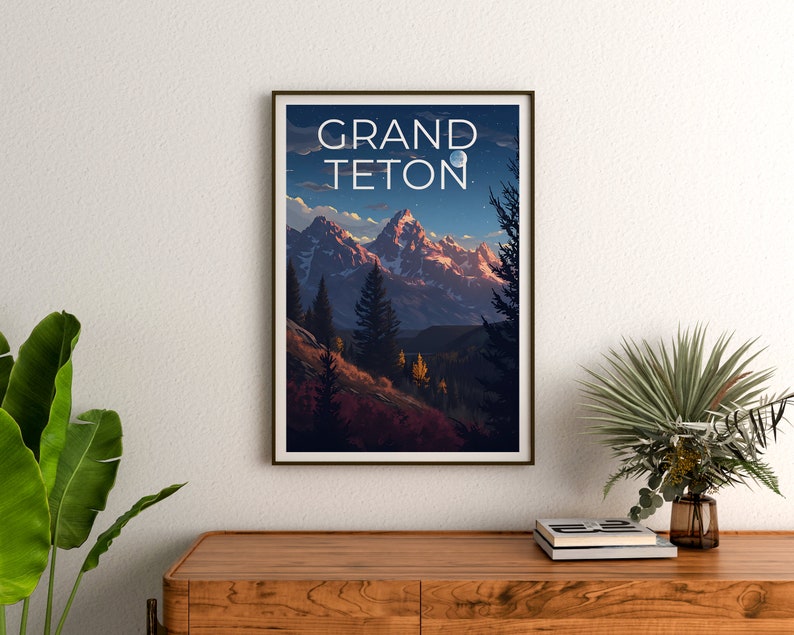 Affiche de voyage Grand Teton, art mural Wyoming, impression Wyoming, affiche Grand Teton, affiche Wyoming, impression Grand Teton