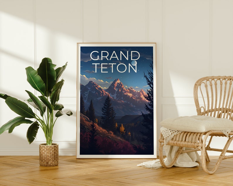 Affiche de voyage Grand Teton, art mural Wyoming, impression Wyoming, affiche Grand Teton, affiche Wyoming, impression Grand Teton