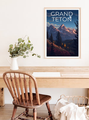 Affiche de voyage Grand Teton, art mural Wyoming, impression Wyoming, affiche Grand Teton, affiche Wyoming, impression Grand Teton