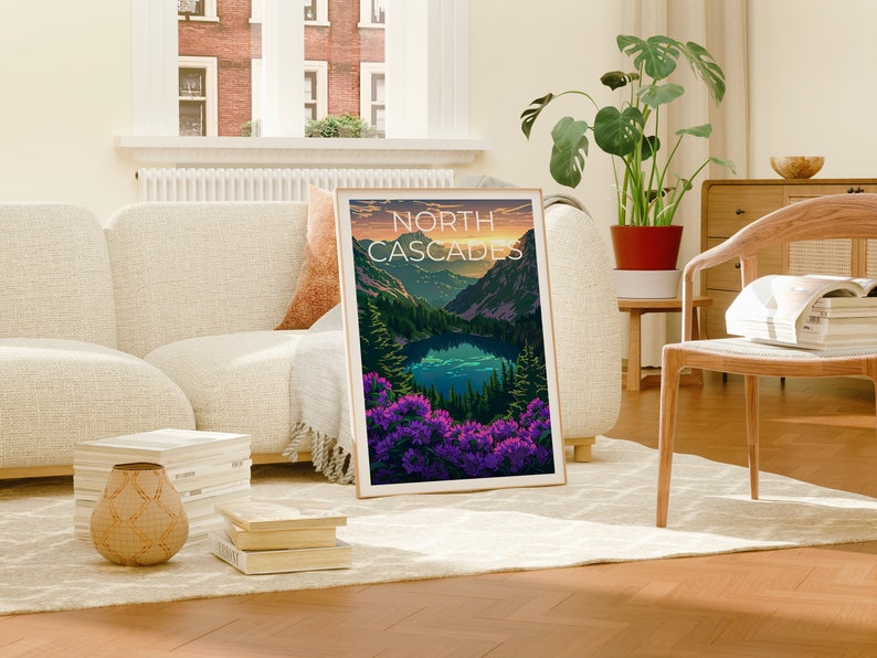 Affiche du parc national des North Cascades, impression de Washington, art de Washington, impression des North Cascades, affiche de voyage des Cascades, affiche de montagne