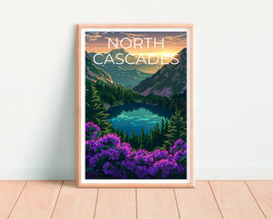Affiche du parc national des North Cascades, impression de Washington, art de Washington, impression des North Cascades, affiche de voyage des Cascades, affiche de montagne