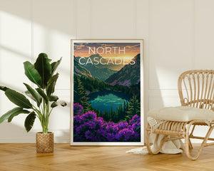 Affiche du parc national des North Cascades, impression de Washington, art de Washington, impression des North Cascades, affiche de voyage des Cascades, affiche de montagne