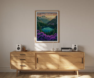 Affiche du parc national des North Cascades, impression de Washington, art de Washington, impression des North Cascades, affiche de voyage des Cascades, affiche de montagne