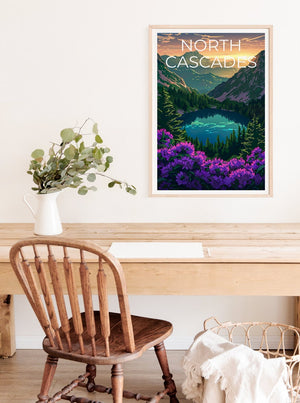 Affiche du parc national des North Cascades, impression de Washington, art de Washington, impression des North Cascades, affiche de voyage des Cascades, affiche de montagne