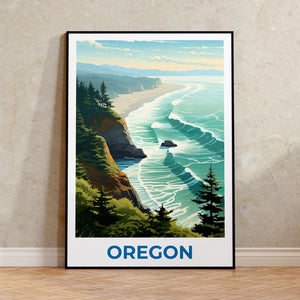 Oregon Travel Print Coast Poster Beach Wall Art West Coast Illustration Oregon Poster Home Decor Birthday Gift