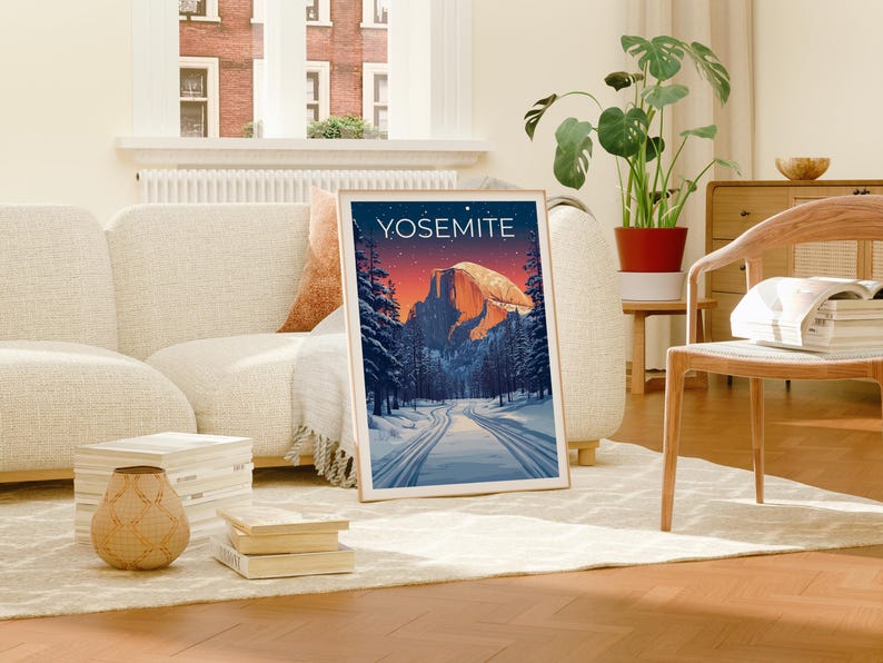 Affiche du parc national de Yosemite, impression de Californie, affiche Half Dome, affiche de la forêt, cadeau de Yosemite, affiche de Californie
