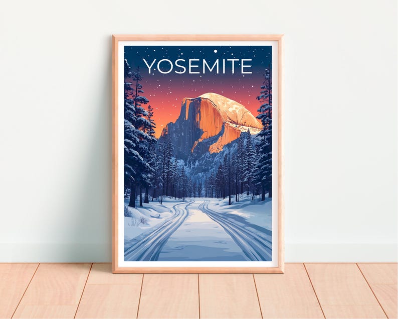 Affiche du parc national de Yosemite, impression de Californie, affiche Half Dome, affiche de la forêt, cadeau de Yosemite, affiche de Californie