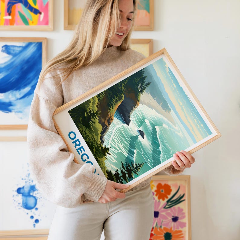 Oregon Travel Print Coast Poster Beach Wall Art West Coast Illustration Oregon Poster Home Decor Birthday Gift