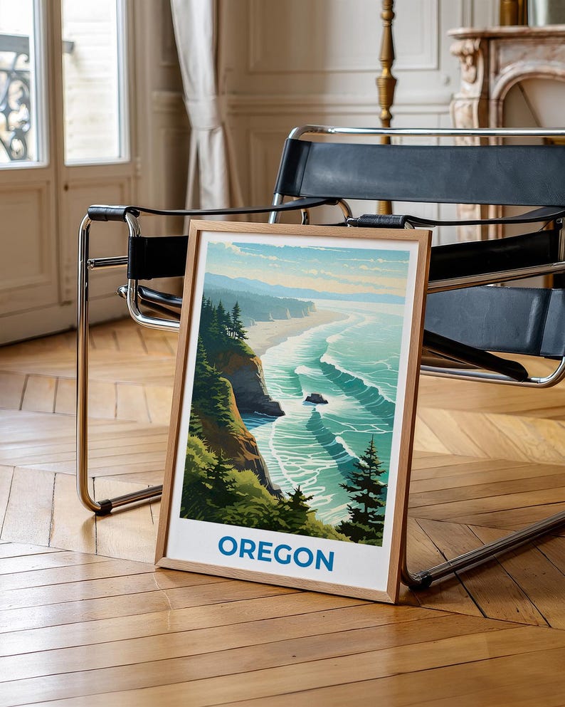 Oregon Travel Print Coast Poster Beach Wall Art West Coast Illustration Oregon Poster Home Decor Birthday Gift