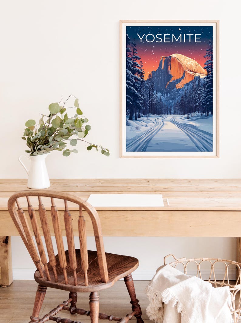 Affiche du parc national de Yosemite, impression de Californie, affiche Half Dome, affiche de la forêt, cadeau de Yosemite, affiche de Californie