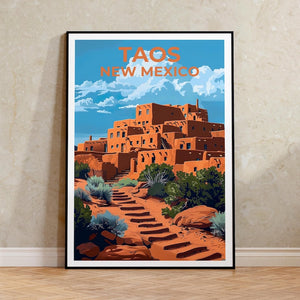 Taos Pueblo Travel Print Taos Poster New Mexico Wall Art Native American Illustration Desert Poster Home Decor Birthday Gift
