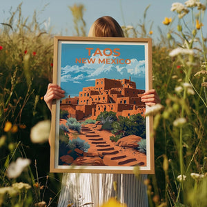 Taos Pueblo Travel Print Taos Poster New Mexico Wall Art Native American Illustration Desert Poster Home Decor Birthday Gift